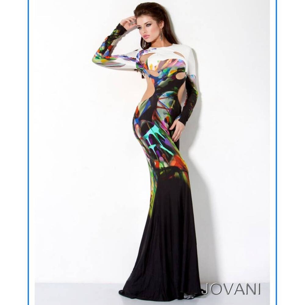 Jovani Womens size 0 Designer Cutout Prom Evening Miami Colorful Maxi Dress Rare